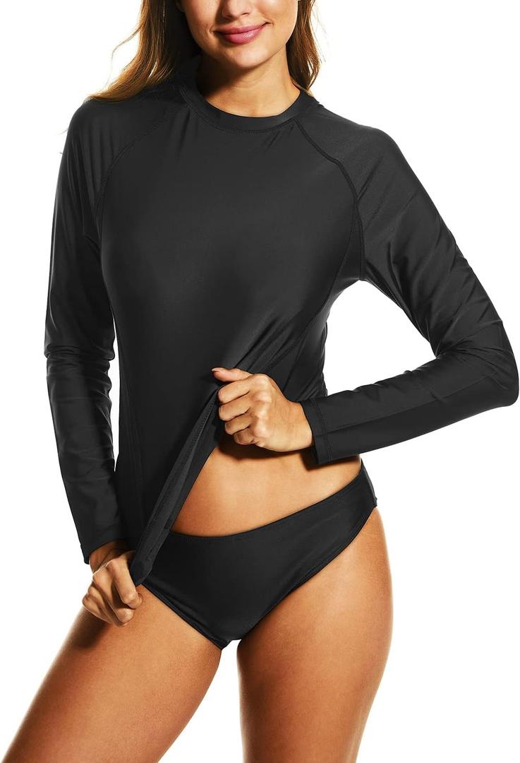 HODOSPORTS Women's UPF 50+ Rash Guard Swimsuit UV Sun Protection Swim Shirt Long Sleeve Black S