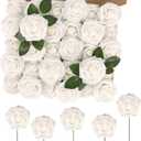 MACTING 60PCS Artificial Rose Flowers Real Touch Fake Flowers with Stem White Foam Roses for Wedding Bouquet Floral Arrangements Table Centerpieces Bridal Shower Spring Home Mothers Day Decorations