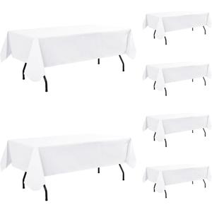 Vinyl Tablecloth with Flannel Backing-6 Pack White 60x102 Inch Outdoor Waterproof Rectangle 6 Foot Plastic Table Cloths Sheets-Wipeable Heavy Duty Oilcloth for Picnic Party Camping Dining