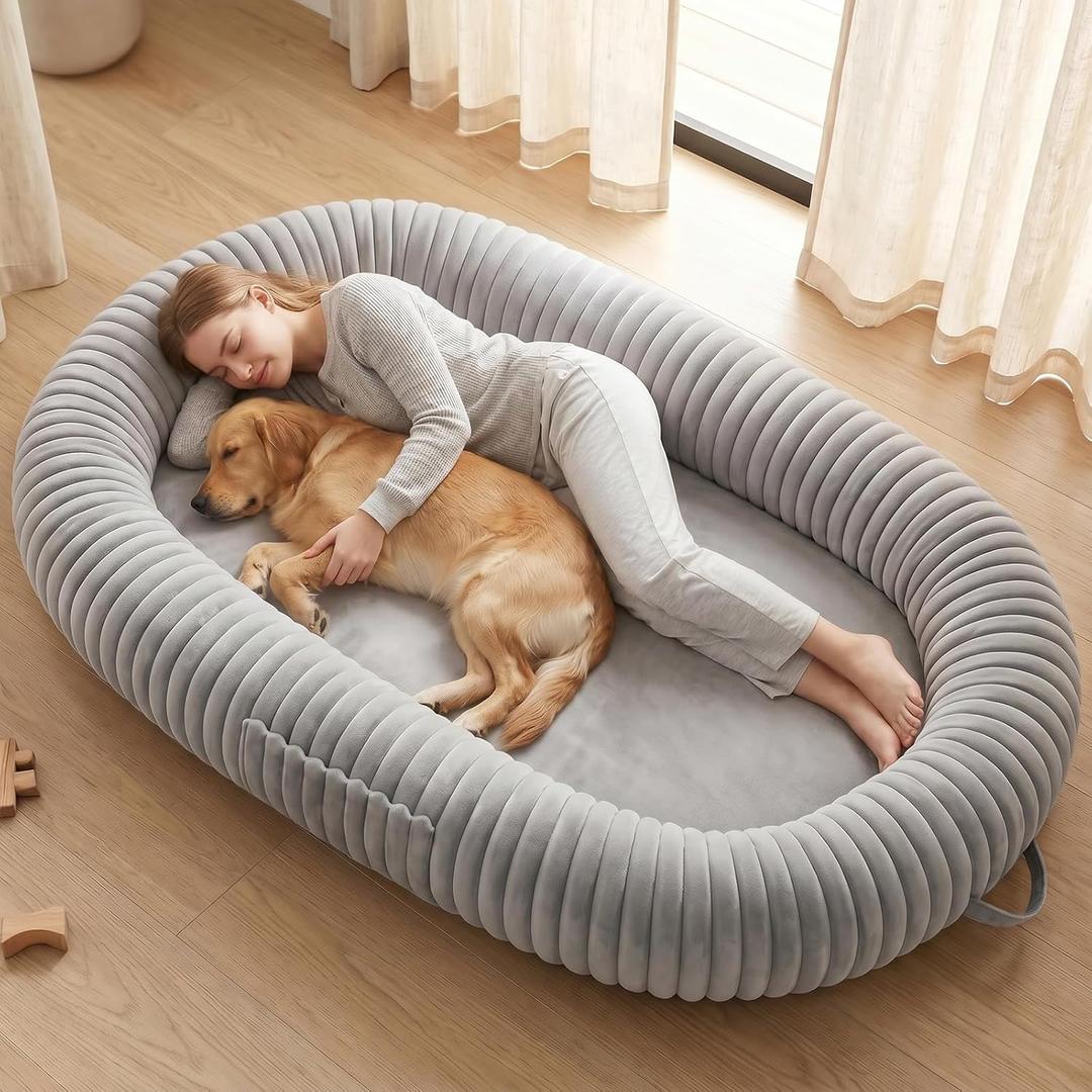 Oversized Human Dog Bed for Large Breed Dogs, 77.5x61.8x9.8 Inch Extra Large Plush Orthopedic Bed with Washable Removable Cover, Non-Slip Bottom, Soft Plush Shared Bed for Bedroom Living Room