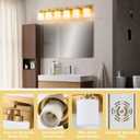 6 Light Modern Bathroom Light Fixtures Over Mirror, Brass Finish Vanity Lights for Bathroom Wall Sconces with Milky White Glass Shades, E26 Socket (Bulbs Not Included)