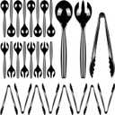 Dualshine 24 Pcs Disposable Black Plastic Serving Utensils,8 Set Including 10" Plastic Serving Spoons, Forks and 9" Tongs, for Dinner Parties, Buffets,Banquets, Events, Weddings, and Daily Use