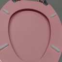 Elongated Slow Close Wood Toilet Seat, Pink Wooden Toilet Seat with Baked Enamel Finish Support 400 lbs, Oval Toilet Lid with Soft Close Chrome Hinges and Grip-Tight Bumpers, Easy to Clean and Install