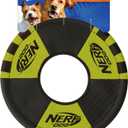 Nerf Dog Trackshot Toss and Tug Ring Dog Toy, Lightweight, Durable and Water Resistant, 9 Inches, For Medium/Large Breeds, Single Unit, Green/Black