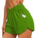 Sampeel Women's Workout Shorts Athletic Running Shorts Crossover High Waisted Gym Shorts with Pockets (Green, S)