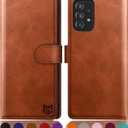 SUANPOT for Samsung Galaxy A53 5G Leather Wallet case with RFID Credit Card Holder Flip Folio Book Phone case Shockproof Cover for Women Men for Samsung A53 case Wallet Light Brown