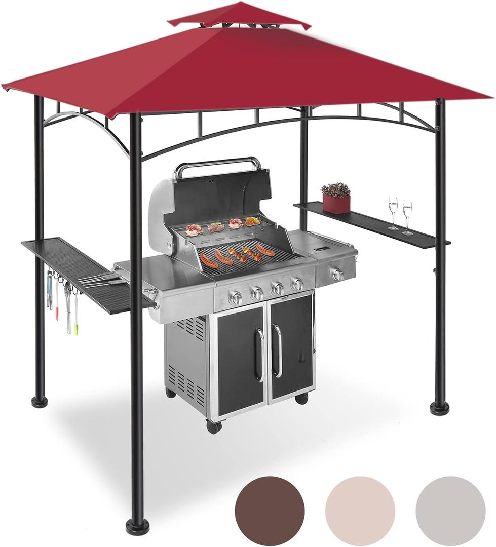 FAB BASED 5x8 Grill Gazebo Canopy for Patio, Outdoor BBQ Gazebo with Shelves & Extra 2 LED Light, Barbeque Grill Canopy (Red)