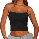 Women's Sexy Adjustable Spaghetti Strap Basic Cami Camisole Double Layer Tank Crop Tops Black X-Large (Black, XL)