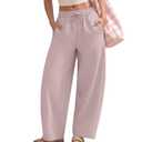 Susclude Womens Wide Leg Lounge Pants Linen Blend Barrel Baggy Comfy Elastic Waist Casual Pant Lightweight Loose Trendy Trousers Pink