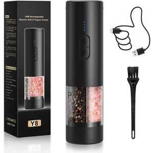 Electric Salt and Pepper Grinder Set Shakers 2 IN 1-Rechargeable Automatic Pepper Mill,with LED Lighting,Adjustable Grinder,Large Capacity-Ideal for Kitchen,BBQ,Ideal Kitchen Gifts (Black)