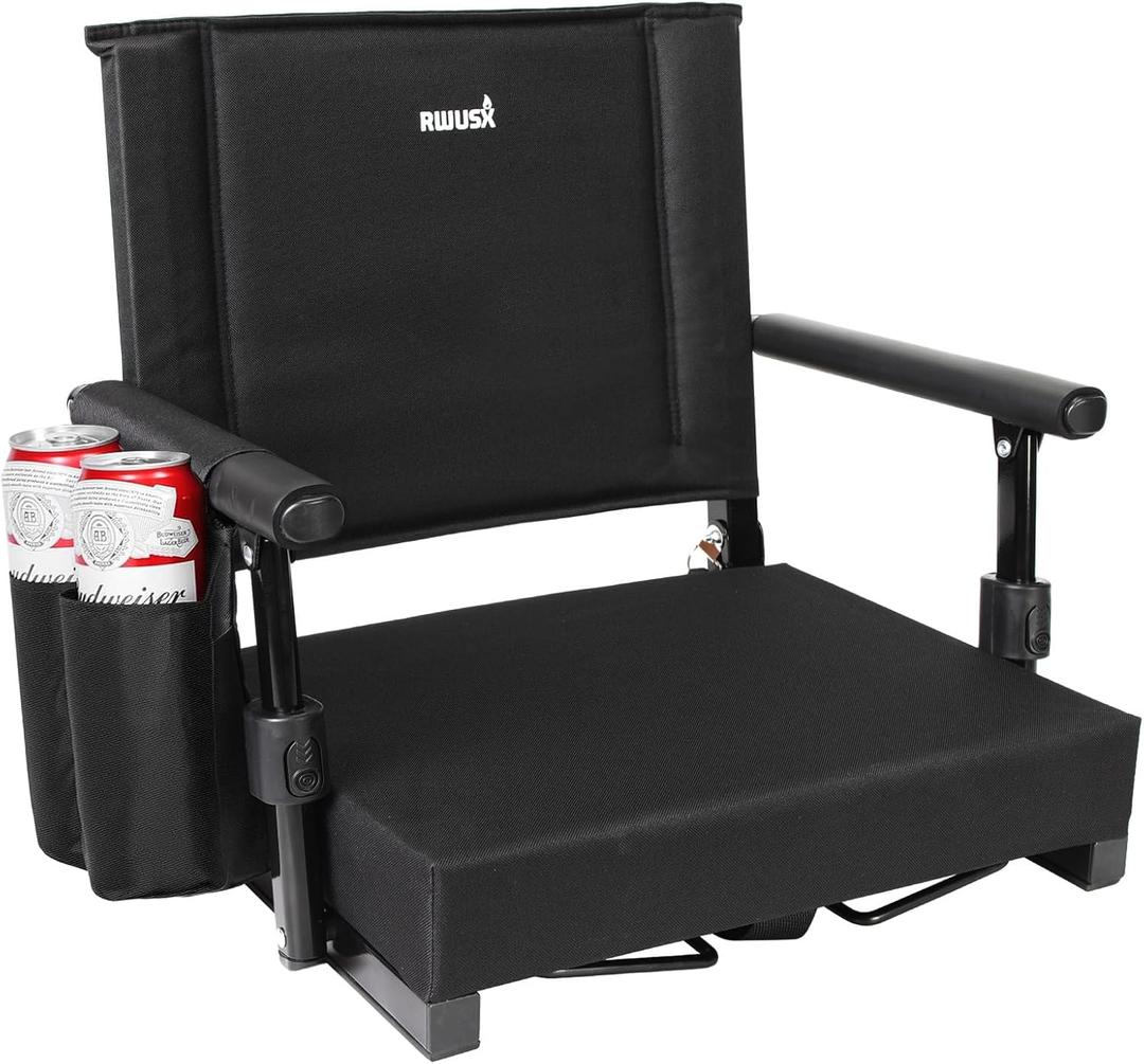 Padded Stadium Seats with Back Support and Cushion, Portable Foldable Bleacher Chair, Folding Stadium Seats for Football Camping Concerts and Festivals Black