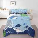 Homewish Shark and Whale Comforter Set,Cartoon Sea Animal Bedding Set for Kids Girls Women,Adults Octopus Turtle Comforter,Underwater World Quilted Duvet Set Bedroom Collection Twin Size 2Pcs, 90 x 68 x 2 in