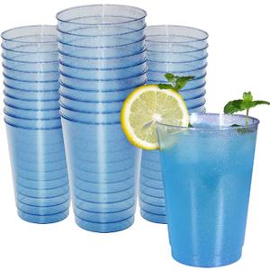 Homy Feel 12 Oz Blue Glitter Plastic Cups - 50PCS Disposable Cocktail & Wine Cups for Wedding Party