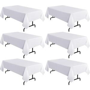 sancua 6 Pack White Tablecloth 60 x 102 Inch, Rectangle Table Cloth for 6 Feet Tables - Stain and Wrinkle Resistant Washable Polyester Table Cover for Dining Tables, Buffet Parties and Camping (6 Pack 60x102 Inch Tablecloth)