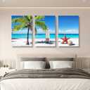 Pormipone 3 Pcs Summer Beach Wall Art Decor, Coconut Tree Canvas Painting Posters,Seaside Starfish Shells Hawaii Pictures for Living Room Bedroom Home Decoration 12 * 18(Poster No Frame)