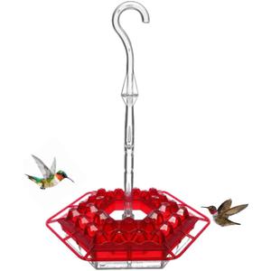 Lil Sweety Hummingbird Feeders | Outdoor Hanging Leak-Proof Feeder w/ 30 Feeding Ports | Built-in Moat, Feeding-Weather Proof & Easy-Filling System | 12-Oz Capacity | Made in The USA | Red