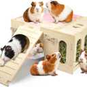 4 in 1 Upgraded Guinea Pig Hideout, Large Guinea Pig Castle with Hay Feeder, Hammock, House and Ramp, Easy to Assemble Wooden Guinea Pigs Toy for Chinchilla Rabbit Guinea Pigs Accessories