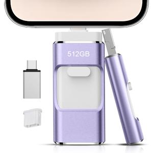 512GB Flash Drive[No App Required] Intended for Phone Tablet Androidphone and Computers, 4 in 1 Photo Stick for Phone Memory Storage Easily Backup Photos VideosLight Purple