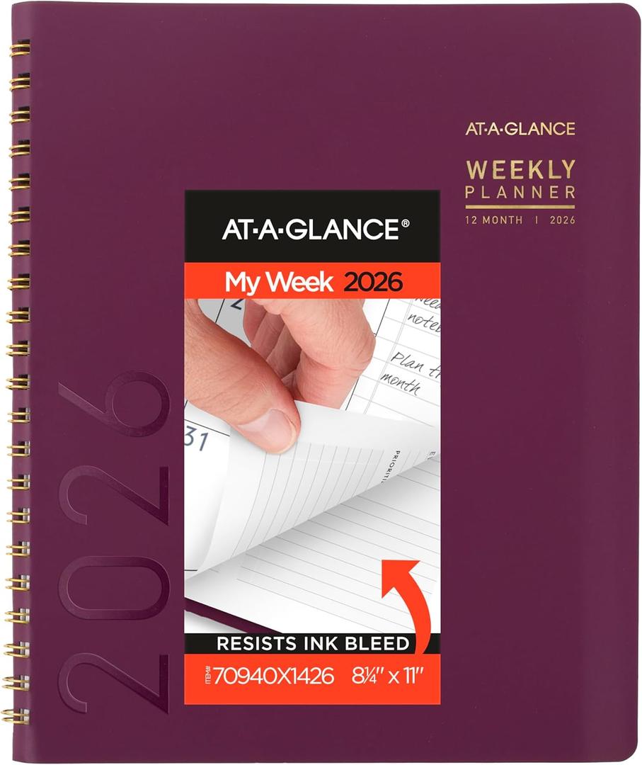 AT-A-GLANCE 2026 Appointment Book Planner, Weekly & Monthly, 8.25" x 11", Large, Half-Hourly, Contemporary, Purple (70940X1426)