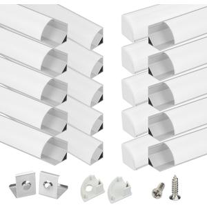 Muzata 20Pack 3.3FT/1M V Shape LED Channel Silver Aluminum LED Strip Diffuser Channel with Milky White Cover Frosted Corner Lighting Easy Installation V1SW WW 1M