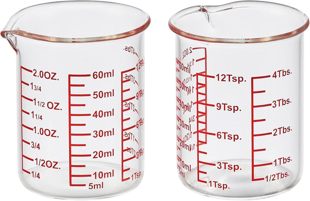 High Borosilicate Glass Measuring Cup-V-Shaped SpoutGlass Measuring Beaker for Kitchen or Restaurant, Easy to Read, 60 ML (2 Oz)-Pack of 2