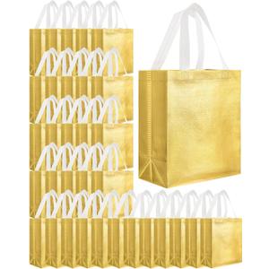 Eccliy 80 Pieces Gift Bags Set Glossy Reusable Tote with Handles Grocery Bags Bulk for Wedding, Bachelorette Party, Christmas(Medium,Gold) (1 Count (Pack of 80))