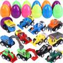 12 Pcs Easter Eggs Prefilled with Pull Back Cars for 3-6 Year Old Boys, Pull Back Construction Vehicle and Race Car for Easter Party Favors, Easter Basket Stuffers, Easter Egg Fillers,Easter Eggs Hunt