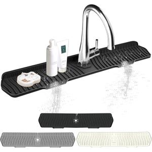 Kitchen Sink Splash Guard Gen2-30" x 6'' Silicone Sink Mat Splash Guard fit for Countertop, Bathroom,Farmhouse,RV by EBIGIC (Black)