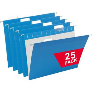 25 Packs Hanging File Folders, Blue Letter Size File Folder, Designed for Bulky Files, Filing Cabinet,1/5 Adjustable Cut Tabs for Office, School, Home