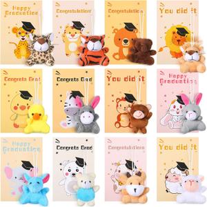 Zhanmai 24 Set Graduation Mini Animal Plush Toy Cards Gift Set, Cute Small Stuffed Animal Keychain Bulk, Preschool School Graduation Classroom Exchange Gifts, Teacher Student Award Party Favors