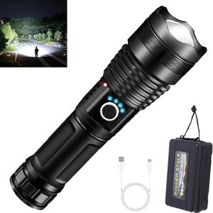 Rechargeable LED Flashlights High Lumens, 90000 Lumens Super Bright Flash Light Rechargeable with 5 Modes, Waterproof Powerful Handheld Flashlights for Home Camping Dorm Emergencies (1)