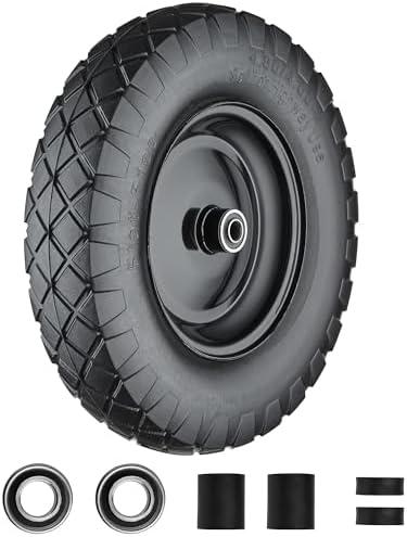 Wheelbarrow Tires 4.80/4.00-8 Flat Free, 16 inch Solid Tire and Wheel