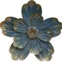 Metal Flower Wall Sculpture, 9.5" Rustic Modern Floral Artwork, Distressed 3D Layered Vintage Iron Flower Wall Hanging Accent for Indoor Kitchen, Bedroom Living Room Office Outdoor Garden Patio Decor (Retro blue)