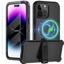 CONWOE Magnetic for iPhone 14 Pro Case,with Belt Clip,[Compatible with Magsafe] W/Tempered Glass Screen Protector,Anti-Drop,Shockproof,Heavy Duty Protection (Wine red)