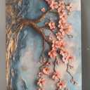 Tree of Life Pink Flowers and Golden Trees Pictures Canvas Wall Art for Living room Office Bedroom Teal Mountain Abstract Wall Decor Art Print Paintings Modern Plum Blossom Artwork -20x40inch