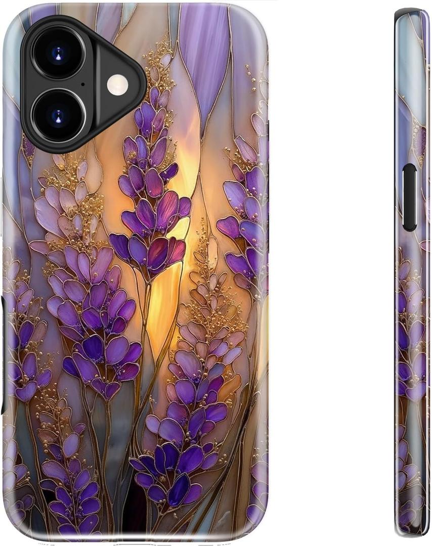 bemal for iPhone 17 Case Cute,Aesthetic Vintage Stained Glass Lavender Girly Shell,Compatible with Magsafe,Trendy Unique Cool Retro Western Protective Slim Silicone Phone Cover for Women Girls
