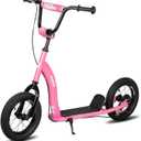 JOYSTAR Kick Scooter for Kids 5+ Teens & Youth, Lightweight Kids Scooter with Adjustable Handlebar, 2 Wheel Scooter for Boys & Girls, 12" Inflatable Wheels Rear Drum Brakes (Pink)