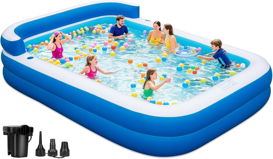 Large Inflatable Swimming Pool - 120" x 85" x 26" Blow Up Pool for Adults and Kids with Seat & Air Pump, for Backyard Lawn Indoor Outdoor Use