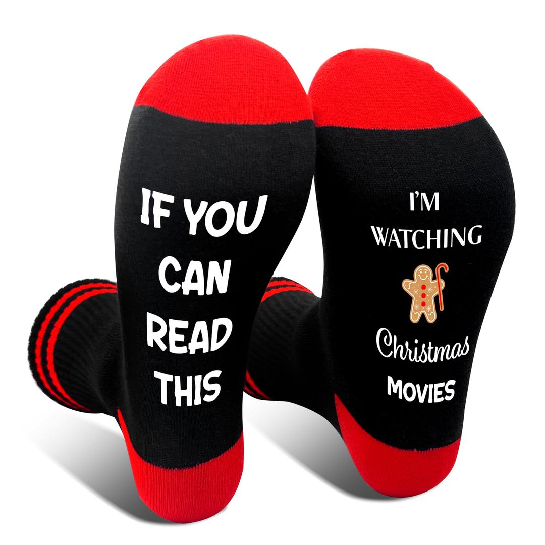 HMJKL Christmas Socks Gifts For Man Woman, I'm Watching Christmas Movies Socks, Christmas Gifts For Friend Sister Family Coworker, Winter Holiday Must Haves -49 (Black)