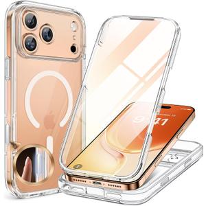 Miracase for iPhone 17 Pro Max Case 6.9" Full-Body Phone Case with Built-in Glass Screen Protector Full Camera Protector [Magnetic with MagSafe] Drop Proof 17 ProMax Cover, Clear