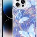 Compatible with iPhone 16 Pro Case,with [Shockproof Protective][Camera Protection] Cute Butterfly Aesthetic Phone Cover Anti-Yellowing Soft Slim Cover for Women Girl-Blue