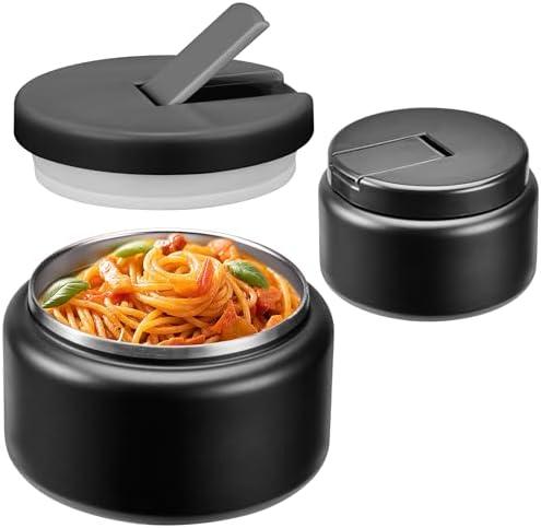 13.5oz Soup Thermo for Hot Food Kids with Buckle Lid Insulated Vacuum Food Jar Wide Mouth Leakproof Stainless Steel Lunch Container (Black)