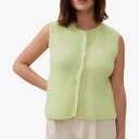 Open Front Sleeveless Sweater Top for Women Crochet Knit Button Down Round Neck Tank Top Going Out Knit Vest One Size