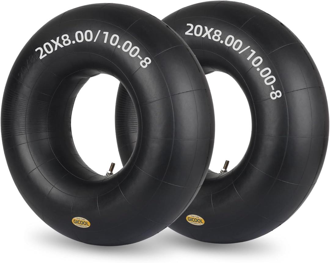 GICOOL 20x8.00-8 20x10.00-8 Inner Tubes, 2 Pack with TR4 Valve Stem, Heavy-Duty Replacement Tubes for Lawn Mowers, Tractors, Riding Mowers, Golf Carts, Scooters, Go Karts, Wagons, Garden Trailers