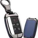 ontto Key Cover Fit for Land Rover Key Case Metal Leather Key Holder with Keychain (Black metal shell, Blue-b)