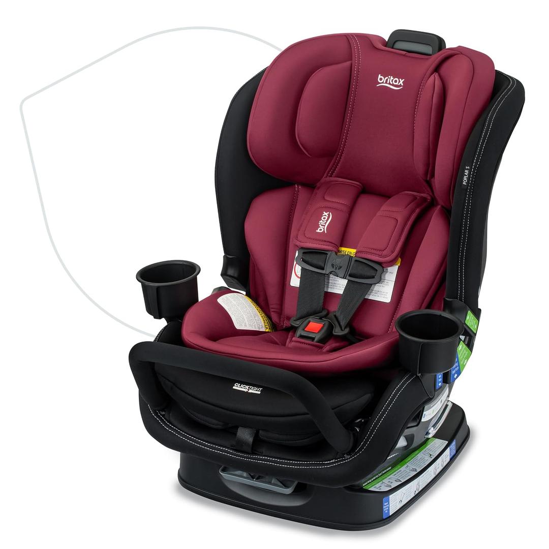 Britax Poplar S Convertible Car Seat, 2-in-1 Car Seat Extended Rear Facing, 17 Slim Car Seat Design with Fast & Easy ClickTight Installation, Anti-Rebound Bar & SafeWash Fabrics Ruby Onyx, MFG Date: 02/10/2026