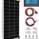 Solar Panel Kit 100W 12V Monocrystalline,Battery Maintainer +20A Solar Charge Controller +16.4Ft Extension Cable with Battery Clips O-Ring Terminal for RV Marine Boat Off Grid System