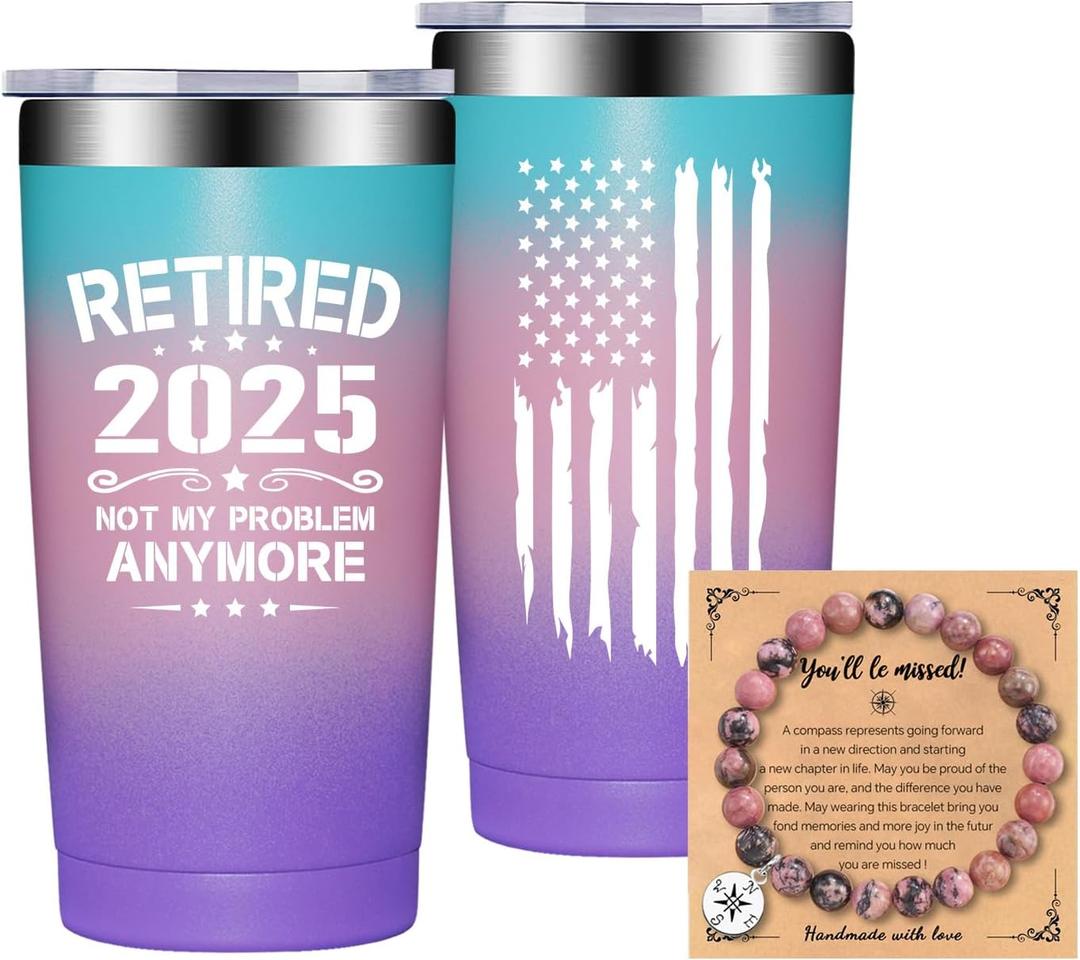 Fufandi Retired 2025 Not My Problem Anymore - Retirement Gifts for Women 2025 - Funny 2025 Retirement Gifts for Women, Coworkers, Teacher, Nurse, Doctor, Mom - Retired Tumbler