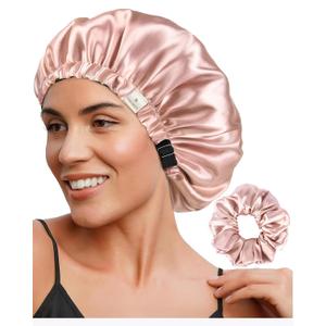 YANIBEST Adjustable Satin Bonnet Double Layer Hair Bonnet for Sleeping Bonnets for Women Hats Curly Natural Hair, Blush Pink