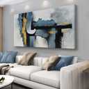 Abstract Wall Art Framed Wall Decor Modern Canvas Abstract Wall Art Black-Blue and Gold Grey Abstract Artwork for Living Room Bedroom Dining Room Home Office Decor 24"x48"